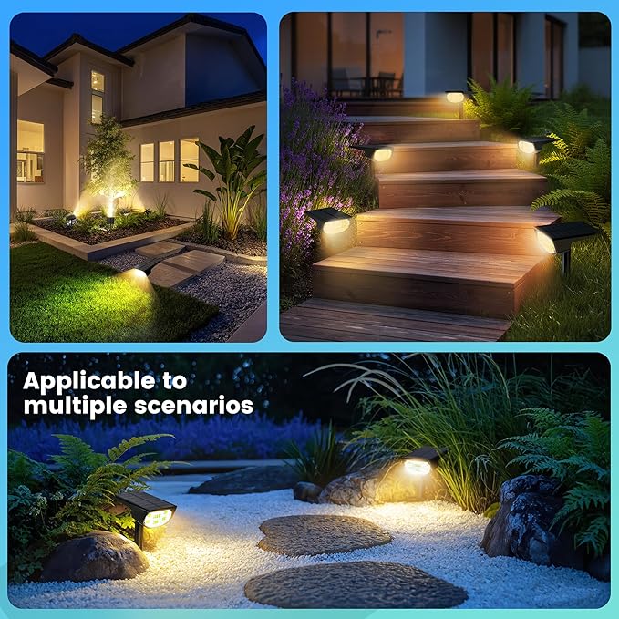 Solar Spot Lights Outdoor IP68 Waterproof, Ultra-Bright Performance，Simple Modes for Easier Operation, Auto On/Off，Solar Powered Landscape Lights for Garden, Yard, Pathway (Warm White, 8 Pack)
