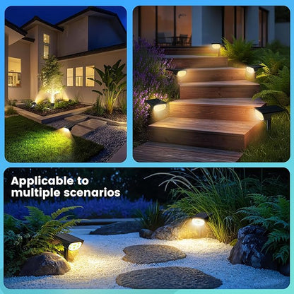 Solar Spot Lights Outdoor IP68 Waterproof, Ultra-Bright Performance，Simple Modes for Easier Operation, Auto On/Off，Solar Powered Landscape Lights for Garden, Yard, Pathway (Warm White, 8 Pack)