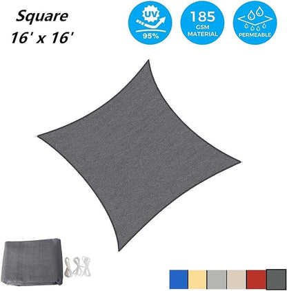 AsterOutdoor Sun Shade Sail Rectangle 16' x 16' UV Block Canopy for Patio Backyard Lawn Garden Outdoor Activities, Graphite