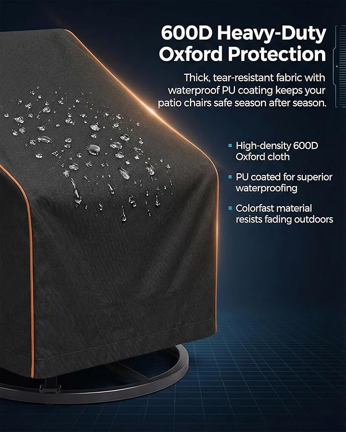 Outdoor Waterproof Patio Chair Covers, Heavy Duty oxford coating Weather Resistant Patio Furniture Covers 600D 35W x 37D x 36H inches 2-Pack, Black