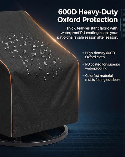 Outdoor Waterproof Patio Chair Covers, Heavy Duty oxford coating Weather Resistant Patio Furniture Covers 600D 35W x 37D x 36H inches 2-Pack, Black