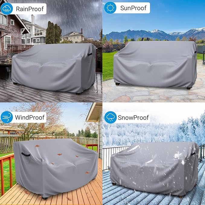 Heavy Duty Patio Sofa Cover, Mrrihand 3-Seater Outdoor Sofa Loveseat Cover, Outdoor Patio Furniture Cover with Air Vent and Handles, 78" W×42" D×32" H, Grey
