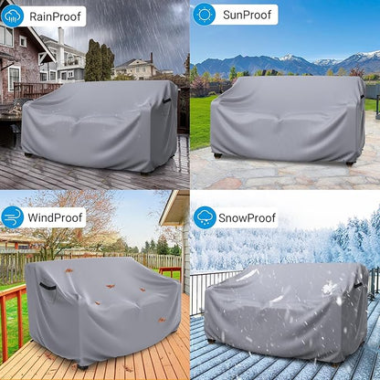 Heavy Duty Patio Sofa Cover, Mrrihand 2-Seater Outdoor Sofa Loveseat Cover, Outdoor Patio Furniture Cover with Air Vent and Handles, 90" W×34" D×32" H, Grey
