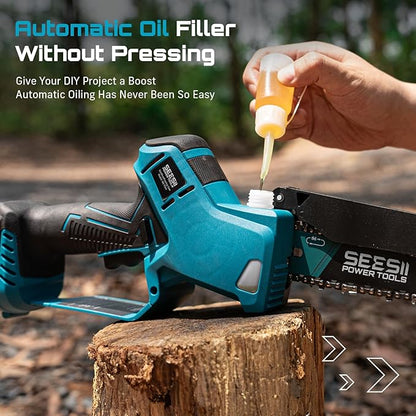 SEESII Brushless Mini Chainsaw 6 Inch, Handheld Saw with 2 * 2000 mAh Batteries, Cordless Chainsaw with Automatic Oiler, Compatible with Makita 18V Battery, Electric Saw for Tree Limb Branch Cutter
