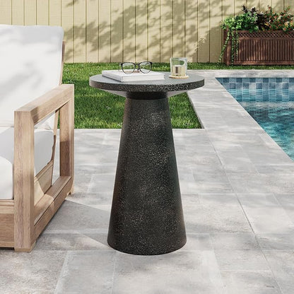 Christopher Knight Home Mongi 23.23" H MGO Indoor Outdoor Side Table, Patio Decorative Mushroom-Shaped End Table, Round Top Lightweight Concrete Garden Stool for Patio Balcony, No Assembly, Black