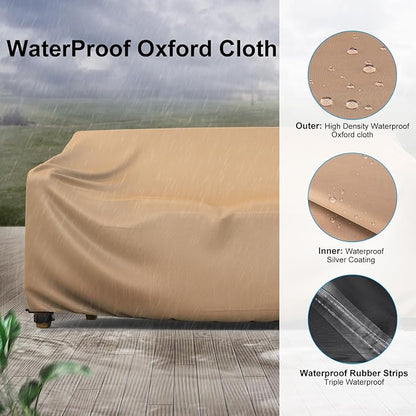 Heavy Duty Patio Sofa Cover, Mrrihand 3-Seater Outdoor Sofa Loveseat Cover, Outdoor Patio Furniture Cover with Air Vent and Handles, 78" W×42" D×32" H, Brown