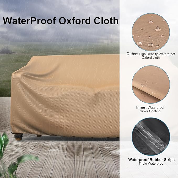 Heavy Duty Patio Sofa Cover, Mrrihand 2-Seater Outdoor Sofa Loveseat Cover, Outdoor Patio Furniture Cover with Air Vent and Handles, 104" W×40" D×35" H, Brown