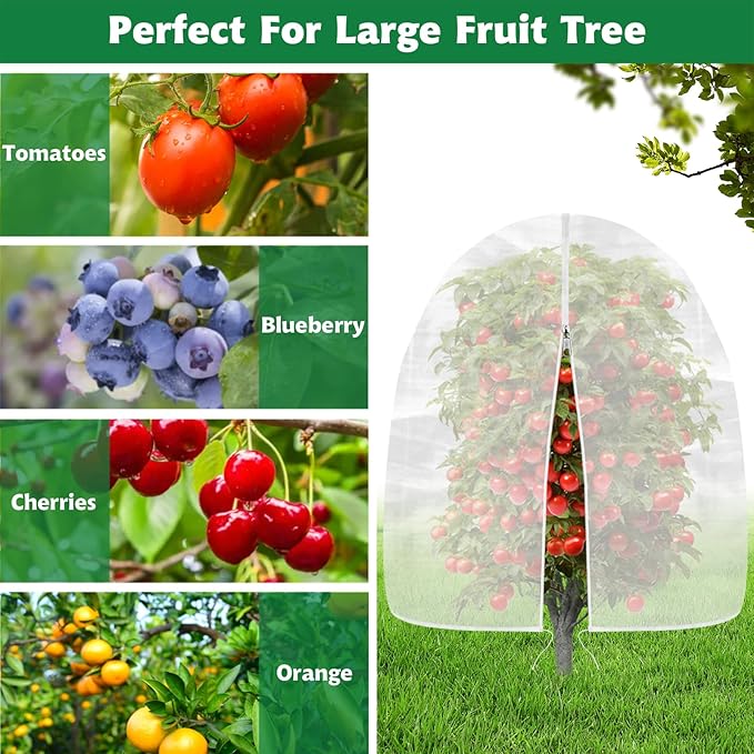 OZMI Bird Netting for Garden, 6 x 6 FT Blueberry Bush Netting Cover with Zipper, Drawstring Reusable Mesh Plant Protector for Shrubs Bush Fruit Tree Potted (2 Pack)