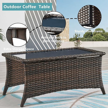 HUMMUH Outdoor Furniture 6 Pieces Patio Furniture Set Wicker Outdoor Sectional Sofa with 2 Patio Chairs,Ottomans,Coffee Table…