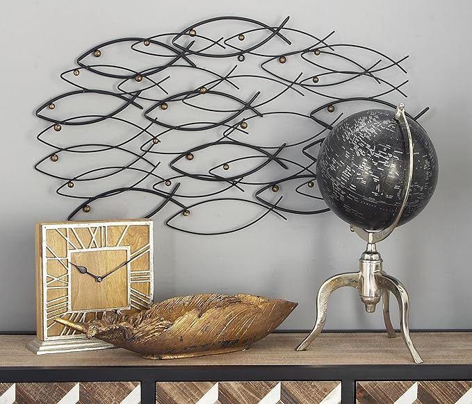 Deco 79 Metal Fish Home Wall Decor Indoor Outdoor Wall Sculpture, Wall Art 36" x 3" x 19", Dark Gray