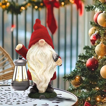 TERESA'S COLLECTIONS Christmas Decorations,Christmas Gnomes Holding Lantern with Solar Light, Waterproof Resin Xmas Decorations Outdoor, Xmas Gifts Outdoor/Indoor,12"
