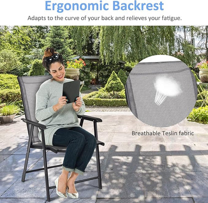 Tangkula Set of 6 Patio Folding Chairs, Outdoor Fabric Dining Chairs with High Back & Armrests, Sturdy Metal Frame for Patio Lawn Garden (Grey)