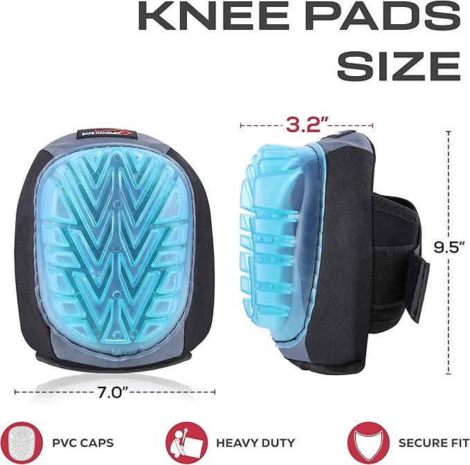SAFE HANDLER Professional Gel Knee Pads with Foam Padding & Tough Abrasion Resistant Shell, Non-Marring Cap, Adjustable Velcro Strap, Non-Skid, Comfortable & Heavy Duty Knee Protection for Work