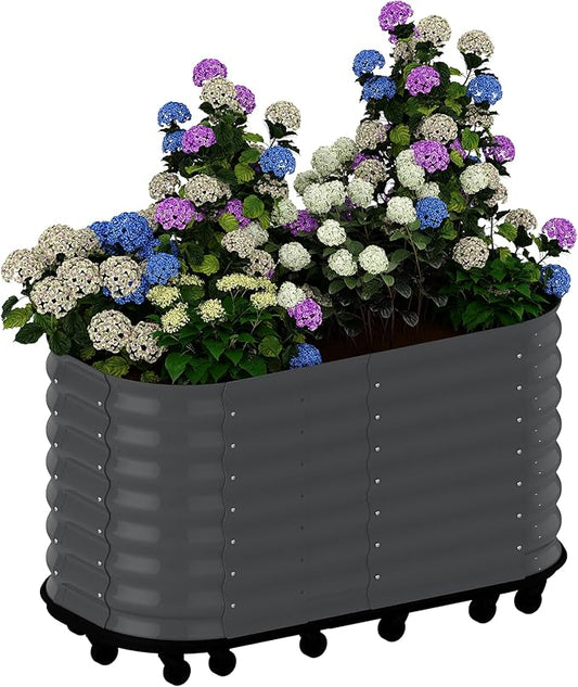 GarveeHome Self-Watering Wheeled Metal Garden Bed – Mobile Raised Planter Box with Water, Galvanized Steel Indoor/Outdoor Rolling Grow Station for Herbs, Veggies & Decor （59 in x23.6 in x27.5,Gray