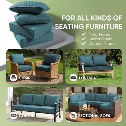 Outdoor Chair Cushions Set of 2, Waterproof 24x24 Patio Chair Cushions, 6" Thickened Seat Cushion for Outdoor Furniture, Couch Cushion Replacement, Include 2 Back & 2 Seat Cushions, Thick/PeacockGreen