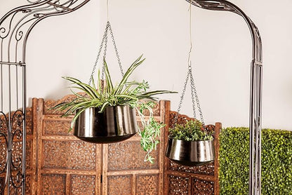 Deco 79 Metal Indoor Outdoor Wall Planter Indoor Outdoor Hanging Dome Hanging Planter with Chain, Set of 2 Plant Hanger 5", 7"H, Black