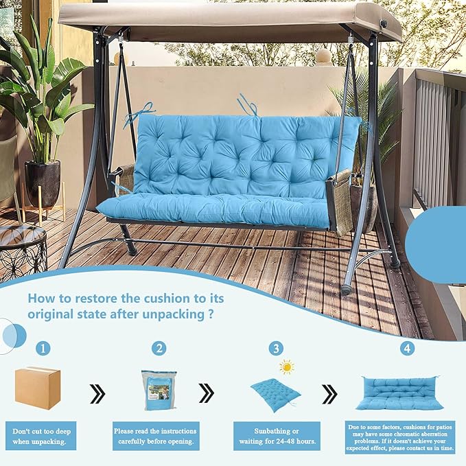 2/3 Seater Swing Replacement Cushion, Waterproof Porch Swing Cushions with Backrest, Thickened Bench Cushions for Outdoor Furniture, for Outdoor Patio Swing (Sky Blue, 71 * 40in)