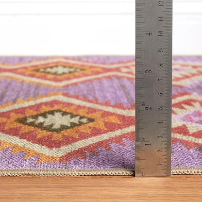 Dash & Albert Rhapsody Spice Machine Washable Rug, 5 X 8 Feet, Red/Purple Graphic Pattern - Premium Luxury Hotel Quality Soft Breathable Hypoallergenic Machine Washable Easy Care All Season