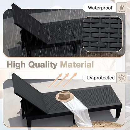 Homall Outdoor Lounge Chairs Set of 2, Quick Assembly & Waterproof Patio Chaise Lounge with Adjustable Backrest for Poolside, Beach, Garden (Black)