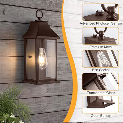 Dusk to Dawn Outdoor Wall Lights, Oil Rubbed Bronze Outdoor Light Fixtures, 15" Exterior Wall Sconce Lights, Waterproof Outside Lantern Lamp for Porch, Front Door, Garage