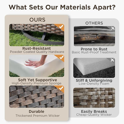 Patio Wicker Chairs Swivel Rocker Outdoor Rocking Chairs Set of 9 Rattan Furniture Set with Thick Cushion, Sofa, Side Table, Ottomans for Balcony Deck Backyard, Beige