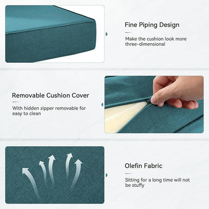 Luxury 6" Outdoor Cushions for Patio Furniture, 24x24x6" Thick Seat Cushion Set of 8, Fade Resistant Couch Chair Replacement Cushions High Density Deep Wicker Chair Cushion w/ Removable Cover, Green
