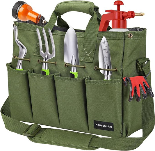 Housolution Garden Tote Bag, 900D Standable Gardening Tool Bag, Garden Tote Storage Bag with Pockets & Long Adjustable Shoulder Strap, Home Tools Organizer Garden Tool Kit Holder, 14 Inch