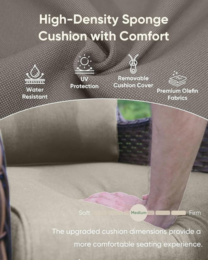 HUMMUH 8 Pieces Outdoor Patio Furniture Set with Fire Pit,L-Shaped Modular Sectional Couches with Swivel Patio Chairs,Wicker Conversation Set for Deck,Backyard,Porch,Garden