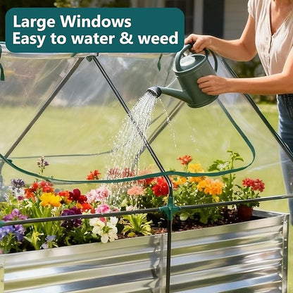 NEWBULIG 6x3x2ft Galvanized Raised Garden Bed with Greenhouse Cover, Outdoor Metal Planters Box for Planting Vegetables, Flowers & Herbs, Easy Assembly, Clear