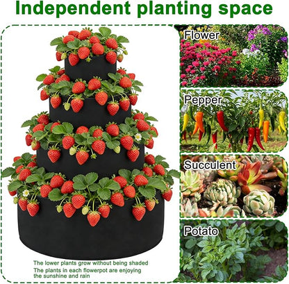 2 PCS 4 Tiered Black Fabric Strawberry Planter 36 28 20 11 inch Strawberry Tower Planter Stackable Planters Strawberry Grow Kit