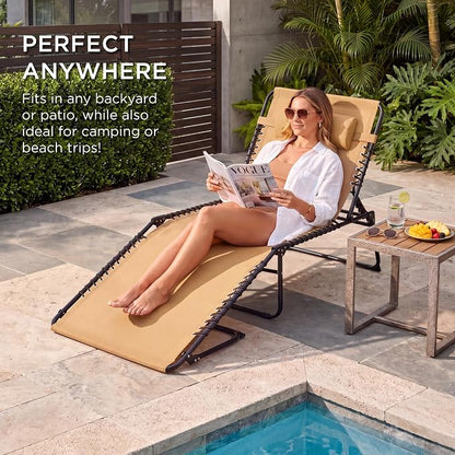 Best Choice Products Extra Wide Patio Chaise Lounge Chair, Portable Outdoor Folding Recliner for Lawn, w/ 8 Positions, Handles, 440lb Capacity - Beige