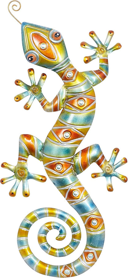 Deco 79 Metal Lizard Home Wall Decor Indoor Outdoor Wall Sculpture, Wall Art 30" x 14" x 2", Multi Colored