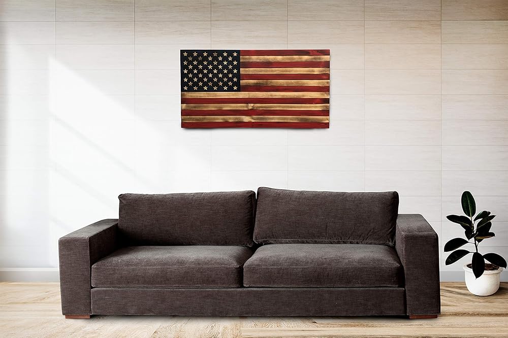 Bad Beard Woodworks Handcarved Wood American Flag Wall Art Décor | LARGE, X-LARGE, or JUMBO | Rustic Handmade, Wooden Flag, Wood Art, Wall Art