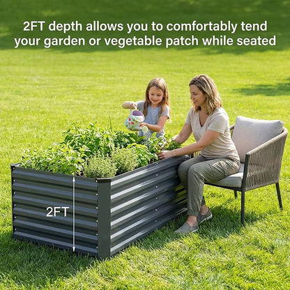 6x3x2FT Galvanized Raised Garden Bed, Outdoor Metal Raised Planter Box for Vegetables, Elevated Rust-Resistant Rectangle Gardening Container Kit with Reinforced Panels for Backyard, Patio(Grey)