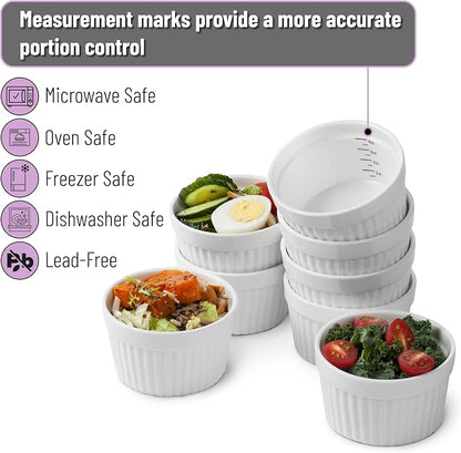 BTaT- Ramekins, 8 oz, Set of 8, Ramekins for Baking, Ramekin with Measurement Markings, Creme Brulee Dishes, Souffle Cups, Custard Cups, Ceramic Bakeware, Souffle Dish, Small Ceramic Bowl