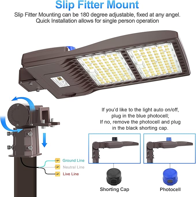 480V 320W LED Parking Lot Light 44800LM with Photocell & Short Circuit Cap, UL DLC Listed, 5000K Shoebox Pole Light with Slip Fitter, IP65 Waterproof Commercial Street Area Lighting for Driveway/Yard