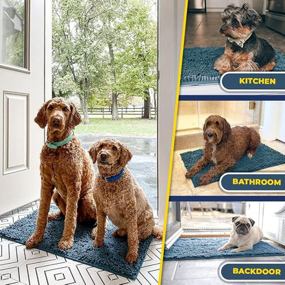 Muddy Mat® | Super Water Absorbent Door Mat Indoor, Microfiber Quick Dry Chenille Entryway Rug, Slip Resistant Front Door Mat, Indoor Mats for Entryway,Machine Washable Pet Rug, Atlantic Blue 48"x60"
