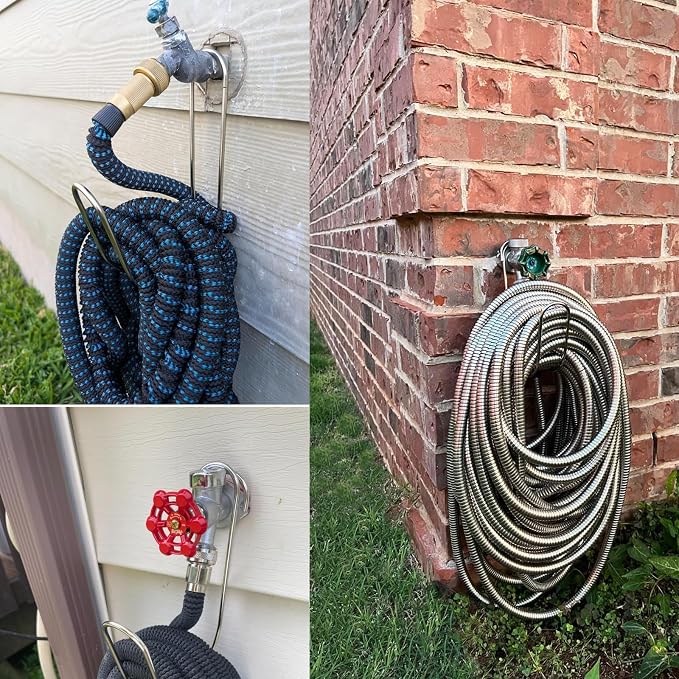 Garden Hose Storage Hook Water Hose Holder Hose Hanger,304Stainless Steel Solid Hose Hook Holds Up to 50Ft Hose Perfect for Garage, Garden,Tool Room(Matt Black 1pcs)