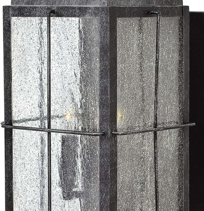 Hinkley Bingham Medium Wall Mount Outdoor Lantern - Gas Light Style, Aluminum, Clear Seedy Glass - Greystone Finish