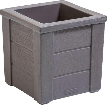 Step2 Lakewood Square Planter, Large Planters for Outdoor Plants, Gardening and Flower Pot for Patio or Porch, Efficient Drainage, Durable Plastic, Dark Cedar, 1-Pack