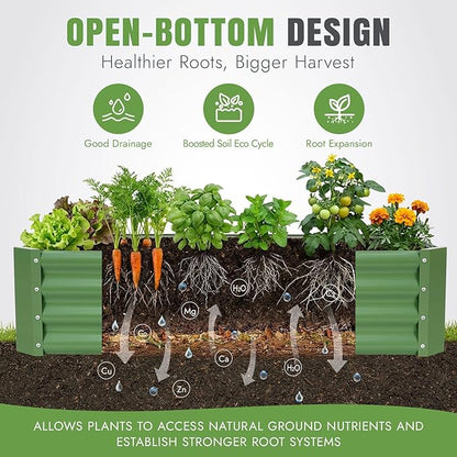 INNO STAGE 2 Pcs 4×2×1ft Galvanized Raised Garden Bed Kit, Galvanized Planter Raised Garden Boxes Outdoor, Large Metal Raised Garden Beds for Vegetables, Flowers, Herbs, OliveGreen