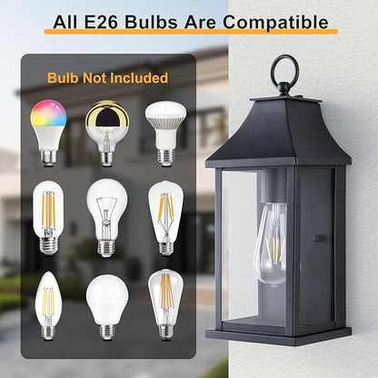 Dusk to Dawn Outdoor Light Fixtures, 15" Outdoor Wall Light Fixtures, Black Exterior Wall Sconce Lights, Waterproof Outside Lantern Lamp for Porch, Front Door, Garage