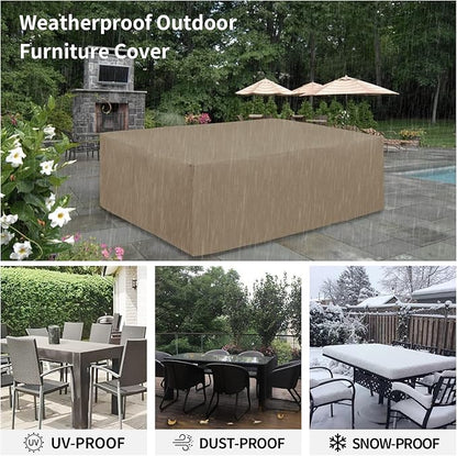 Easy-Going 600D Heavy Duty Patio Furniture Cover, Outdoor Rectangular Table and Chair Set Cover, Waterproof Outdoor Sectional Set Cover (130" L x 84" W x 28" H, Camel)