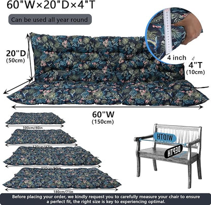 Outdoor Swing Cushions 3 Seater Waterproof, Replacement Bench Cushions for Outdoor Patio Furniture with Backrest, Porch Swing Cushion with Ties for Lawn and Garden (Hummingbird, 40x60in)