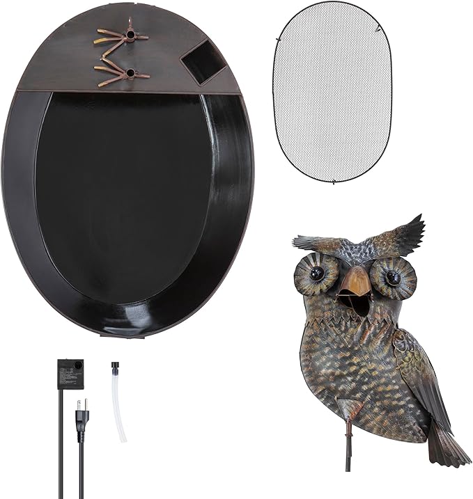 Alpine Corporation NCY294 23" Outdoor Floor Soothing Metal Water Fountain, Vintage Owl Garden Water Feature with Cascading Water for Patio & Backyard Décor, Brown