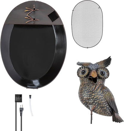 Alpine Corporation NCY294 23" Outdoor Floor Soothing Metal Water Fountain, Vintage Owl Garden Water Feature with Cascading Water for Patio & Backyard Décor, Brown