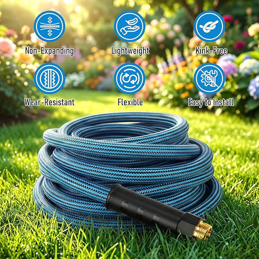 NON-EXPANDABLE Garden Hose 75 ft, Heavy Duty Flexible Water Hose, Kink Resistant Lightweight Hybrid Hose with Durable Fabric Skin, Leakproof Hose Male to Female Fittings