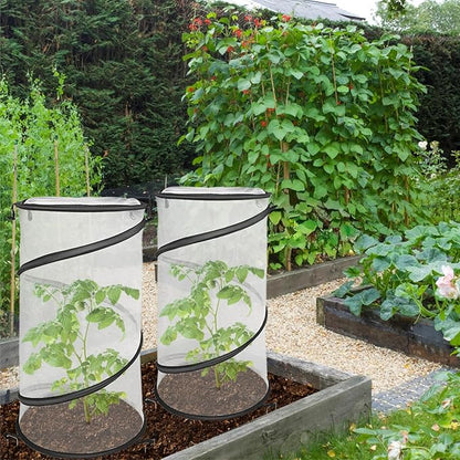 4 Pack Pop Up Plant Covers from Animals, 12"x 24"Round Foldable Insect Barrier Net Garden Plant Protectors with Stakes & Zipper, Bird Protection for Outdoor Vegetables Flowers Fruits Plants