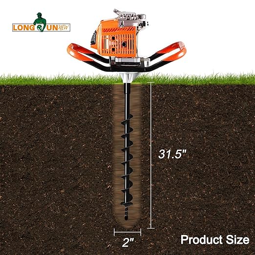 Heavy-Duty 2" Earth Auger Drill Bit - 31.5" Long Carbon Steel Spiral Bit Post Hole Digger for Planting Trees, Fence Posts, Deck & Patio Gardening & DIY Projects - Fits 3/4" Drill Heads