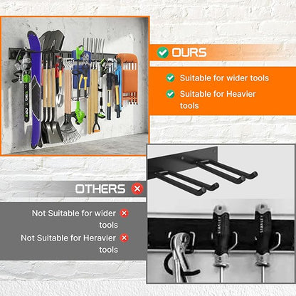 "96 Garage Tool Organizer Wall Mount - Heavy Duty 1020 lbs Metal Storage Rack, Easy Install Adjustable Hooks for Garden Tools Brooms